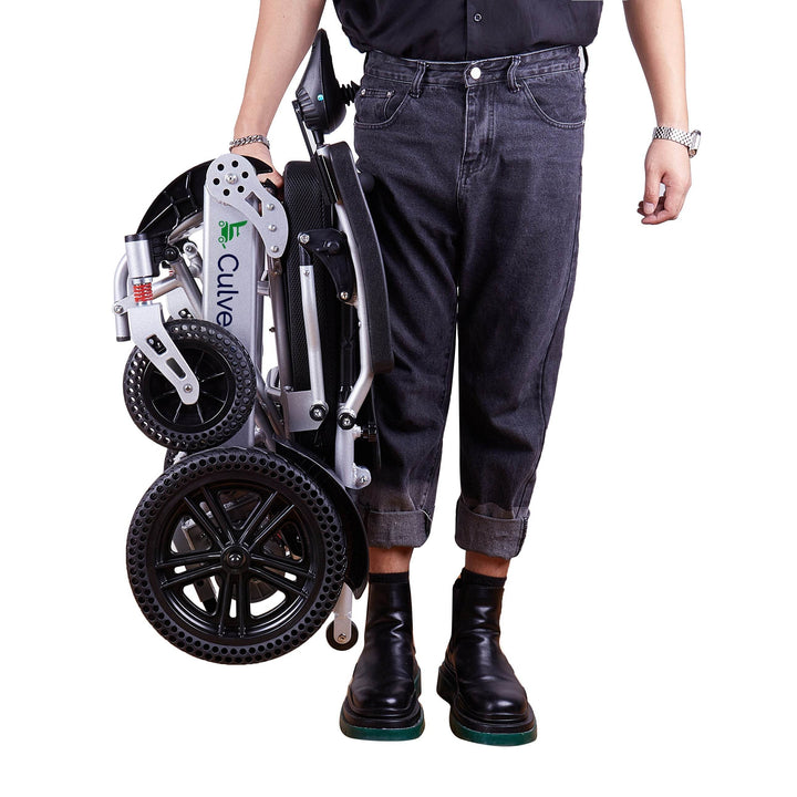 Alton Mobility Folding Lightweight Heavy Duty Electric Wheelchair 330 lbs -500W-13 Miles Tiger (Silver)