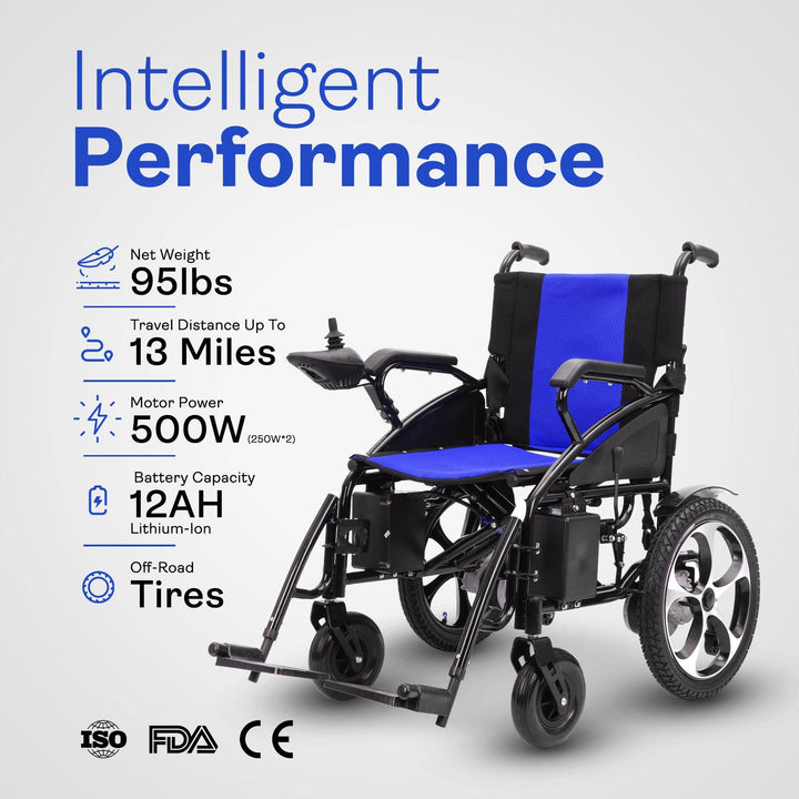 Alton Mobility Lightweight Electric Wheelchair - Artemis - 265lbs Capacity (Blue)