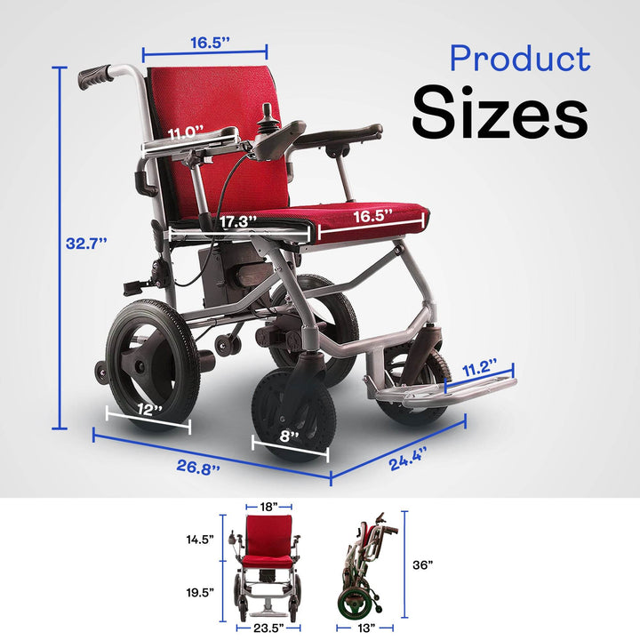 Alton Mobility Kano Foldable Electric Wheelchair - Lightweight at Only 35lbs (Red)