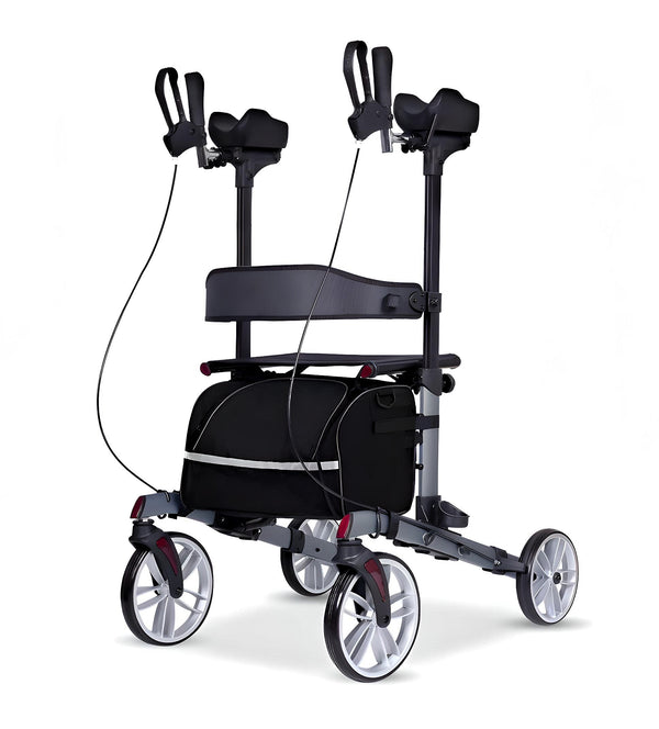 StrideAssist Upright Rollator - Folding Adjustable Walking Frame With Carry Bag And Standing Armrest